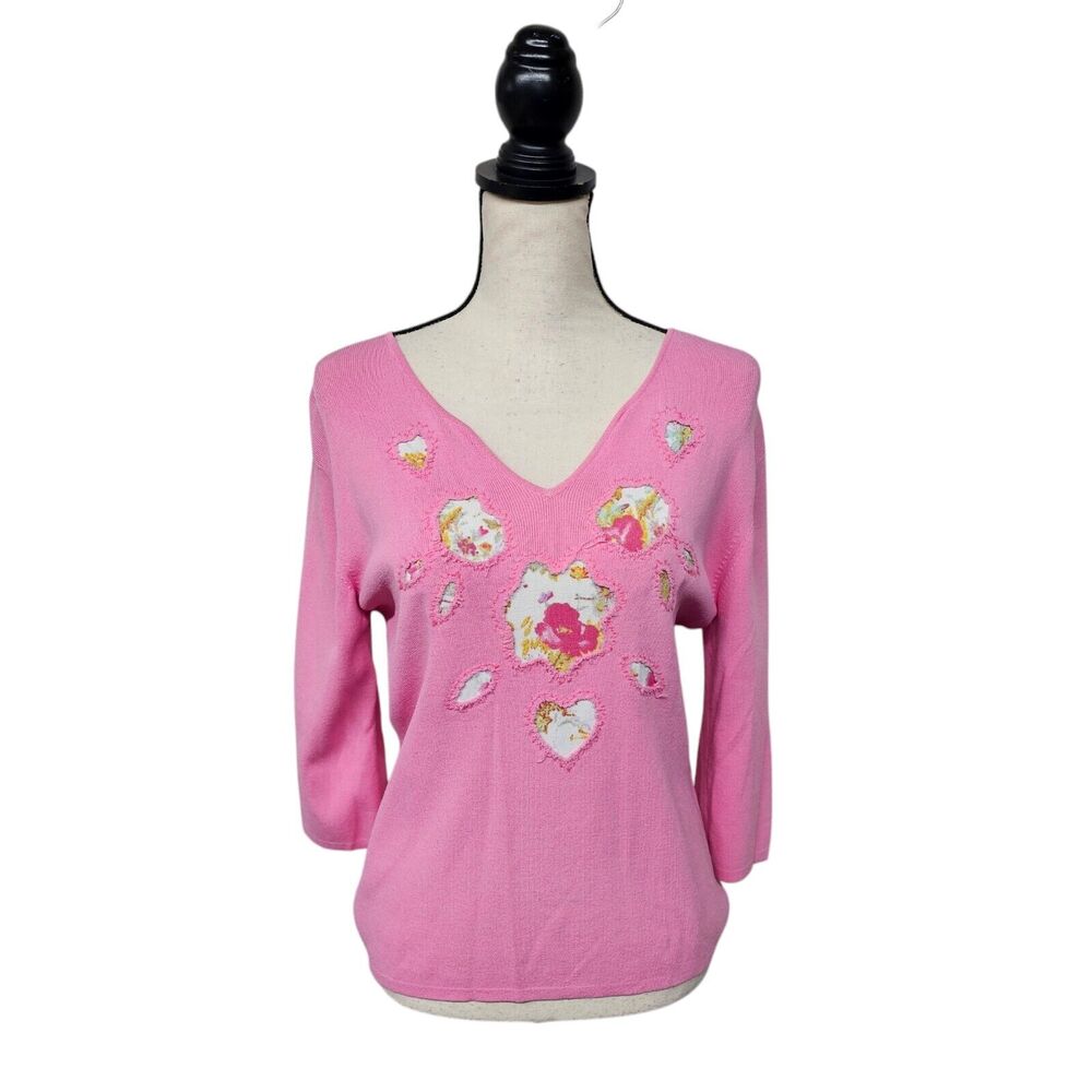 Joseph A. Qu'est-ce Que C'est Silk Floral Sweater Cottagecore Patchwork